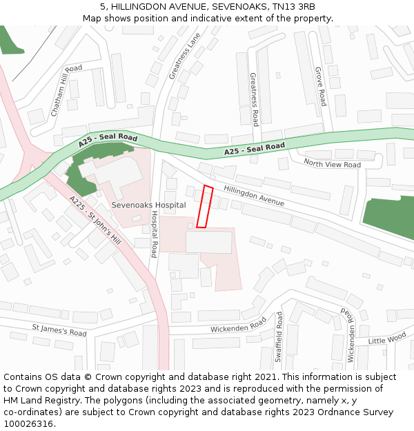 5, HILLINGDON AVENUE, SEVENOAKS, TN13 3RB: Location map and indicative extent of plot