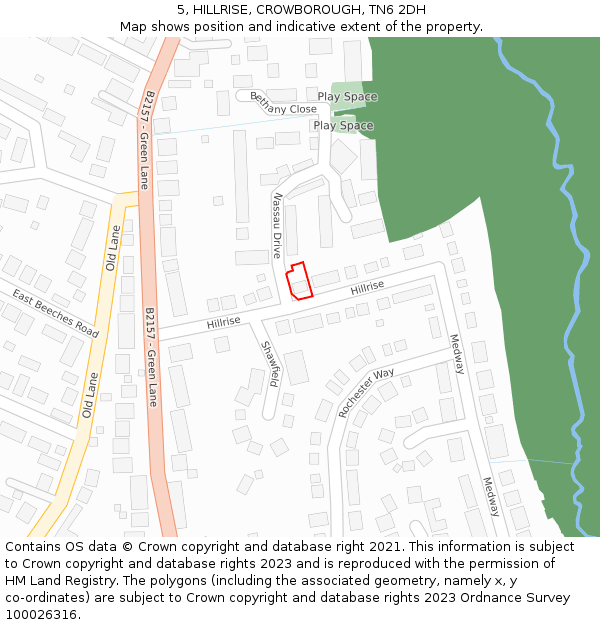 5, HILLRISE, CROWBOROUGH, TN6 2DH: Location map and indicative extent of plot