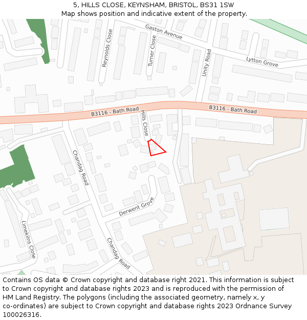 5, HILLS CLOSE, KEYNSHAM, BRISTOL, BS31 1SW: Location map and indicative extent of plot