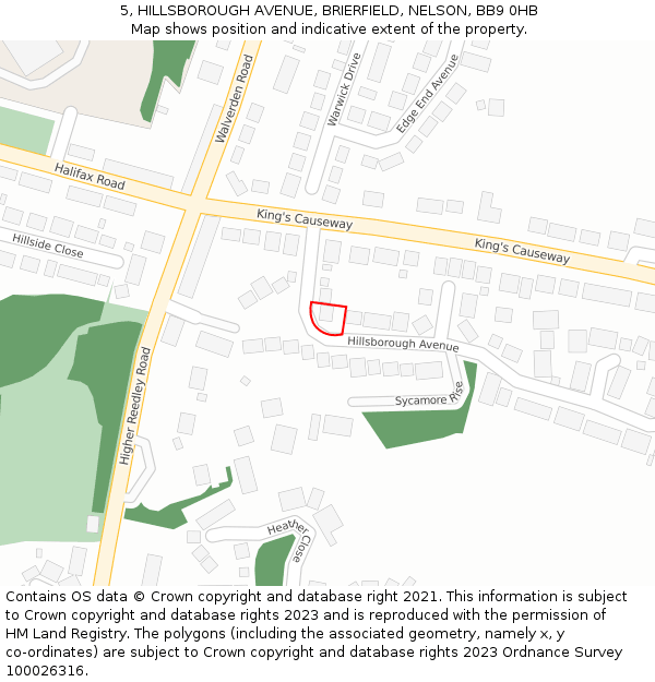 5, HILLSBOROUGH AVENUE, BRIERFIELD, NELSON, BB9 0HB: Location map and indicative extent of plot