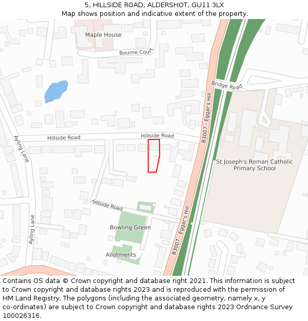 5, HILLSIDE ROAD, ALDERSHOT, GU11 3LX: Location map and indicative extent of plot