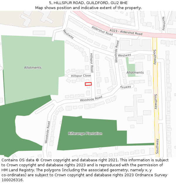 5, HILLSPUR ROAD, GUILDFORD, GU2 8HE: Location map and indicative extent of plot