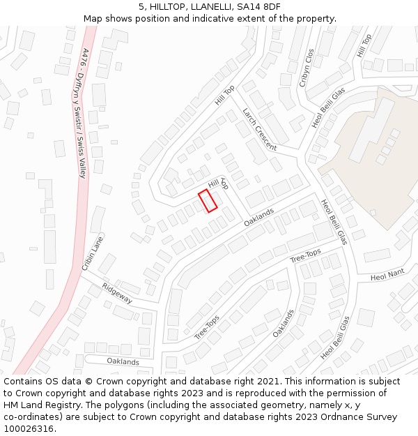 5, HILLTOP, LLANELLI, SA14 8DF: Location map and indicative extent of plot