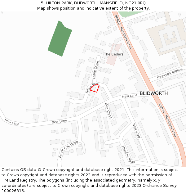 5, HILTON PARK, BLIDWORTH, MANSFIELD, NG21 0PQ: Location map and indicative extent of plot