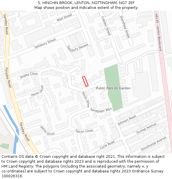 5, HINCHIN BROOK, LENTON, NOTTINGHAM, NG7 2EF: Location map and indicative extent of plot