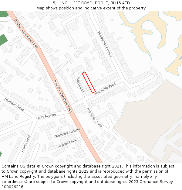 5, HINCHLIFFE ROAD, POOLE, BH15 4ED: Location map and indicative extent of plot