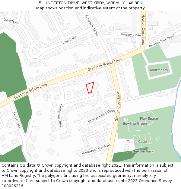 5, HINDERTON DRIVE, WEST KIRBY, WIRRAL, CH48 8BN: Location map and indicative extent of plot