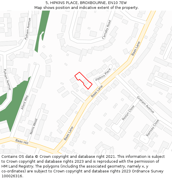 5, HIPKINS PLACE, BROXBOURNE, EN10 7EW: Location map and indicative extent of plot
