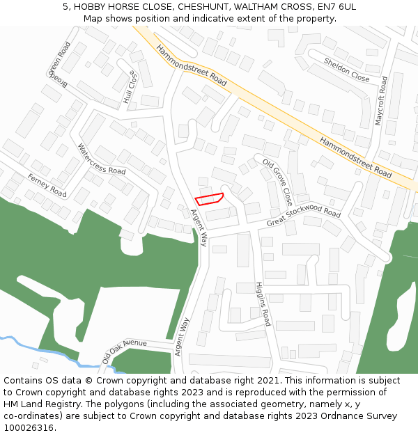 5, HOBBY HORSE CLOSE, CHESHUNT, WALTHAM CROSS, EN7 6UL: Location map and indicative extent of plot