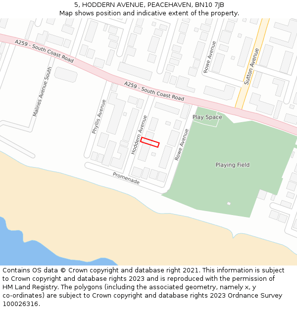 5, HODDERN AVENUE, PEACEHAVEN, BN10 7JB: Location map and indicative extent of plot