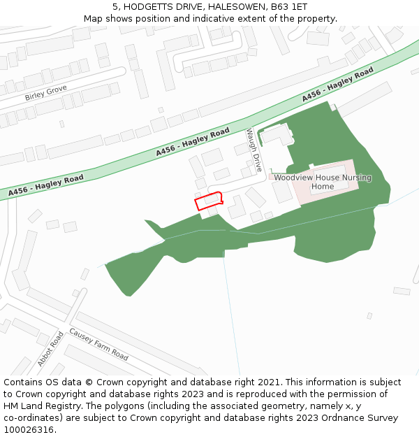 5, HODGETTS DRIVE, HALESOWEN, B63 1ET: Location map and indicative extent of plot