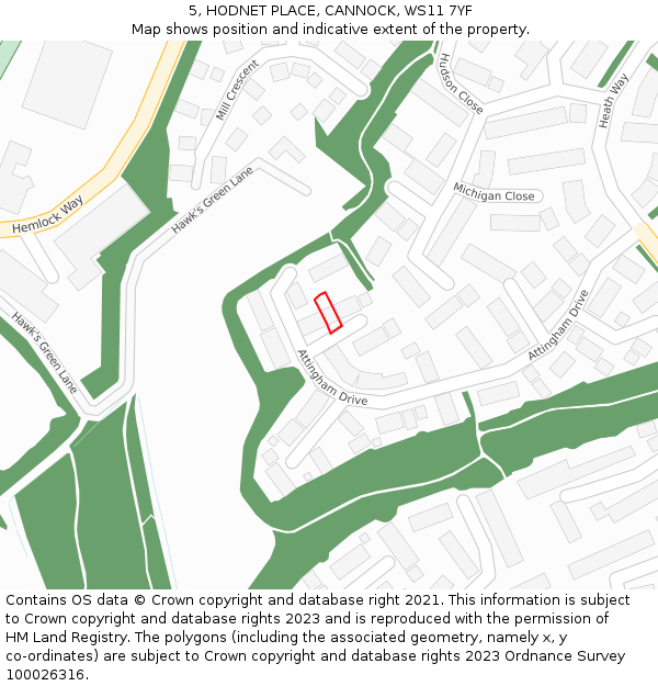 5, HODNET PLACE, CANNOCK, WS11 7YF: Location map and indicative extent of plot