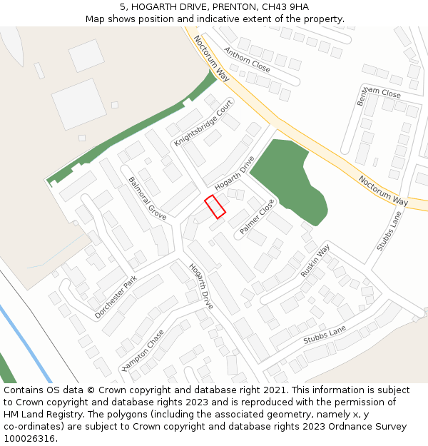 5, HOGARTH DRIVE, PRENTON, CH43 9HA: Location map and indicative extent of plot