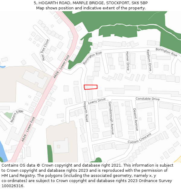 5, HOGARTH ROAD, MARPLE BRIDGE, STOCKPORT, SK6 5BP: Location map and indicative extent of plot