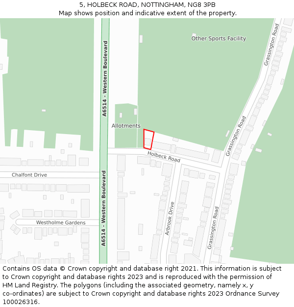 5, HOLBECK ROAD, NOTTINGHAM, NG8 3PB: Location map and indicative extent of plot