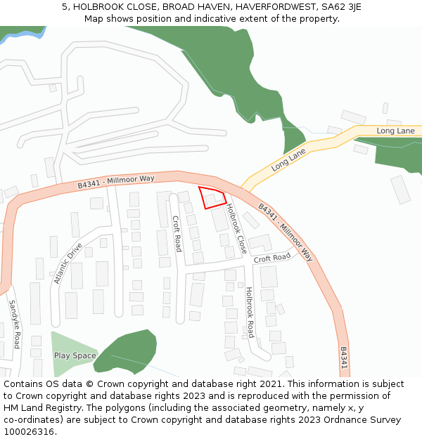 5, HOLBROOK CLOSE, BROAD HAVEN, HAVERFORDWEST, SA62 3JE: Location map and indicative extent of plot