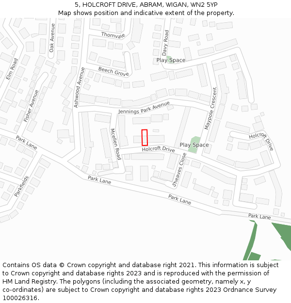 5, HOLCROFT DRIVE, ABRAM, WIGAN, WN2 5YP: Location map and indicative extent of plot