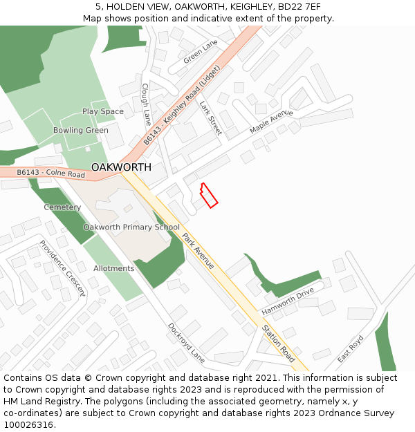 5, HOLDEN VIEW, OAKWORTH, KEIGHLEY, BD22 7EF: Location map and indicative extent of plot