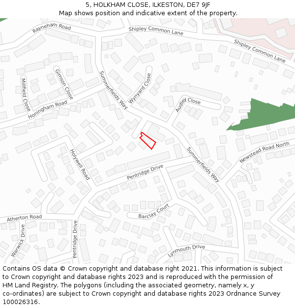 5, HOLKHAM CLOSE, ILKESTON, DE7 9JF: Location map and indicative extent of plot