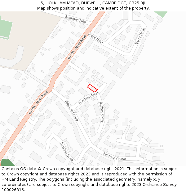 5, HOLKHAM MEAD, BURWELL, CAMBRIDGE, CB25 0JL: Location map and indicative extent of plot