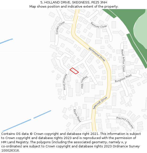 5, HOLLAND DRIVE, SKEGNESS, PE25 3NH: Location map and indicative extent of plot