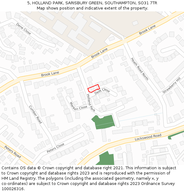 5, HOLLAND PARK, SARISBURY GREEN, SOUTHAMPTON, SO31 7TR: Location map and indicative extent of plot