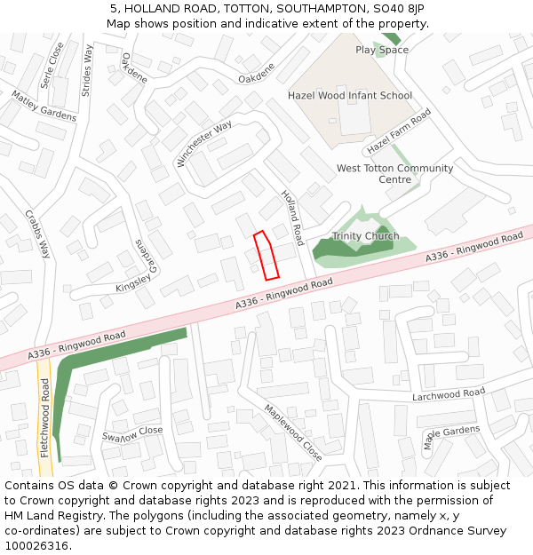 5, HOLLAND ROAD, TOTTON, SOUTHAMPTON, SO40 8JP: Location map and indicative extent of plot