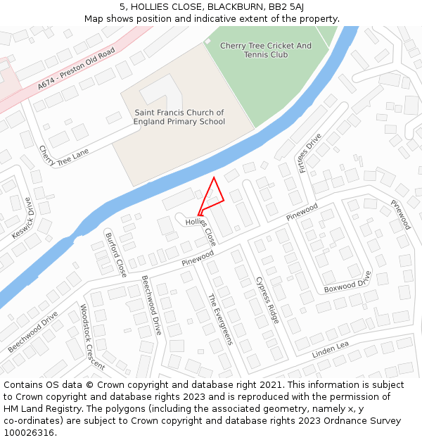 5, HOLLIES CLOSE, BLACKBURN, BB2 5AJ: Location map and indicative extent of plot