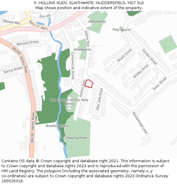 5, HOLLINS GLEN, SLAITHWAITE, HUDDERSFIELD, HD7 5LE: Location map and indicative extent of plot