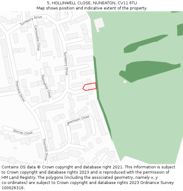 5, HOLLINWELL CLOSE, NUNEATON, CV11 6TU: Location map and indicative extent of plot