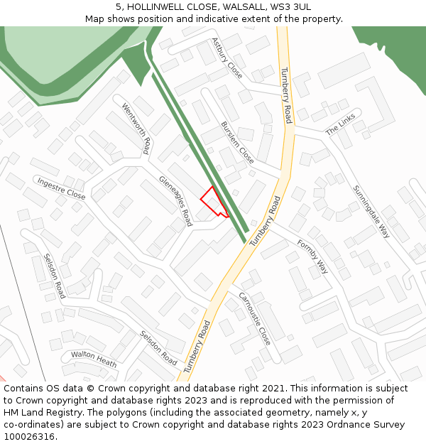 5, HOLLINWELL CLOSE, WALSALL, WS3 3UL: Location map and indicative extent of plot