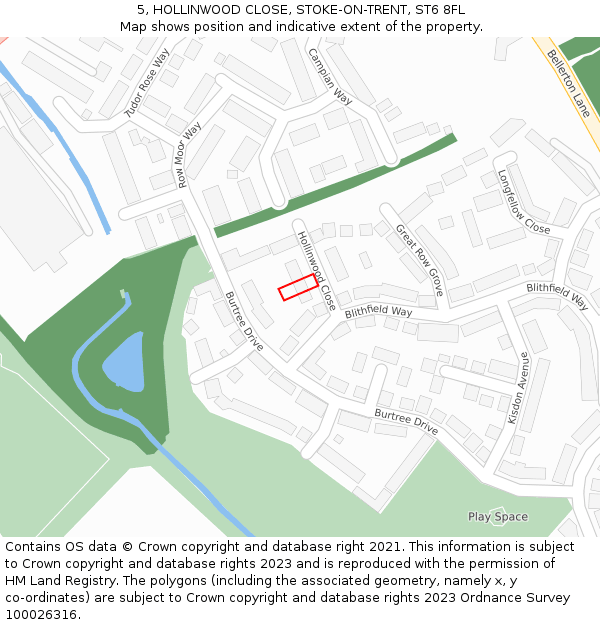 5, HOLLINWOOD CLOSE, STOKE-ON-TRENT, ST6 8FL: Location map and indicative extent of plot