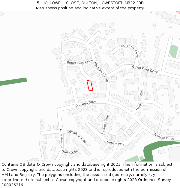 5, HOLLOWELL CLOSE, OULTON, LOWESTOFT, NR32 3RB: Location map and indicative extent of plot