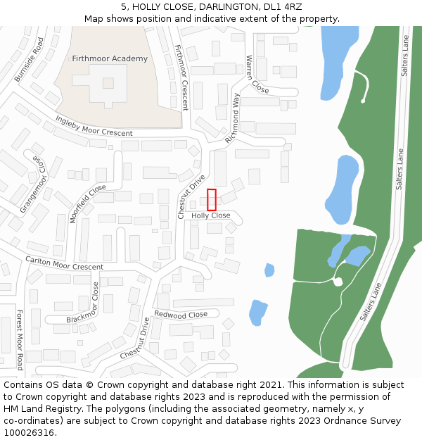 5, HOLLY CLOSE, DARLINGTON, DL1 4RZ: Location map and indicative extent of plot