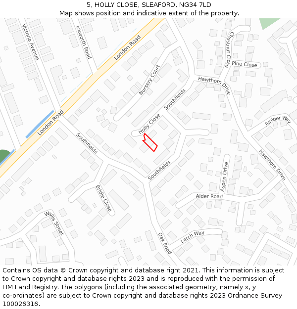 5, HOLLY CLOSE, SLEAFORD, NG34 7LD: Location map and indicative extent of plot