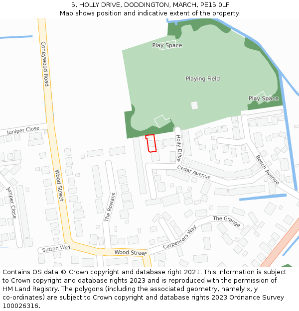 5, HOLLY DRIVE, DODDINGTON, MARCH, PE15 0LF: Location map and indicative extent of plot