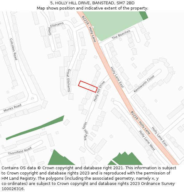 5, HOLLY HILL DRIVE, BANSTEAD, SM7 2BD: Location map and indicative extent of plot