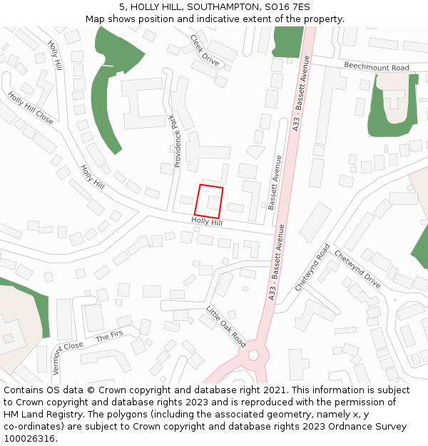 5, HOLLY HILL, SOUTHAMPTON, SO16 7ES: Location map and indicative extent of plot