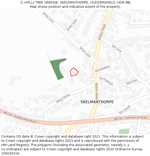 5, HOLLY TREE GRANGE, SKELMANTHORPE, HUDDERSFIELD, HD8 9BJ: Location map and indicative extent of plot