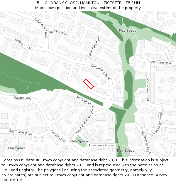 5, HOLLYBANK CLOSE, HAMILTON, LEICESTER, LE5 1UN: Location map and indicative extent of plot