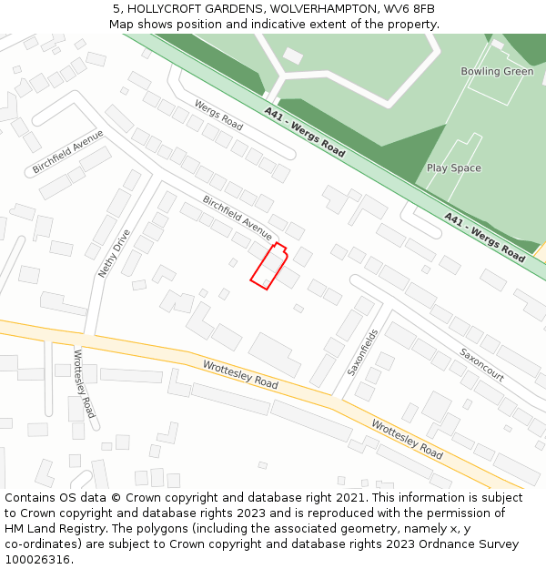 5, HOLLYCROFT GARDENS, WOLVERHAMPTON, WV6 8FB: Location map and indicative extent of plot