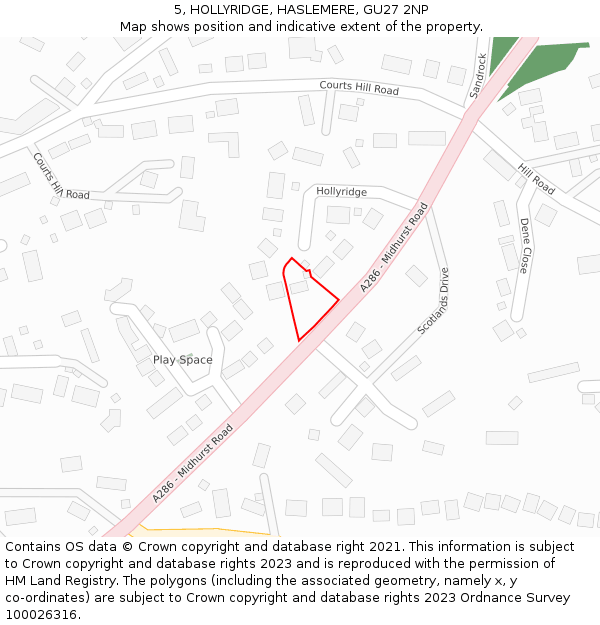 5, HOLLYRIDGE, HASLEMERE, GU27 2NP: Location map and indicative extent of plot