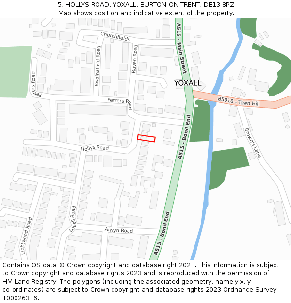 5, HOLLYS ROAD, YOXALL, BURTON-ON-TRENT, DE13 8PZ: Location map and indicative extent of plot