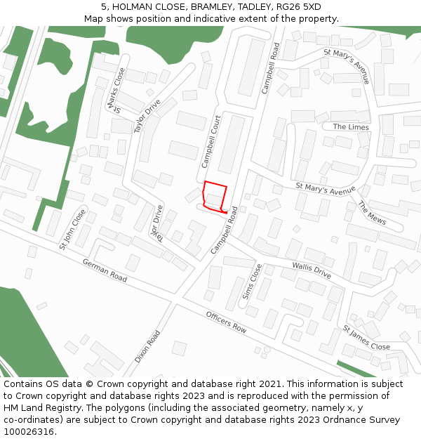 5, HOLMAN CLOSE, BRAMLEY, TADLEY, RG26 5XD: Location map and indicative extent of plot