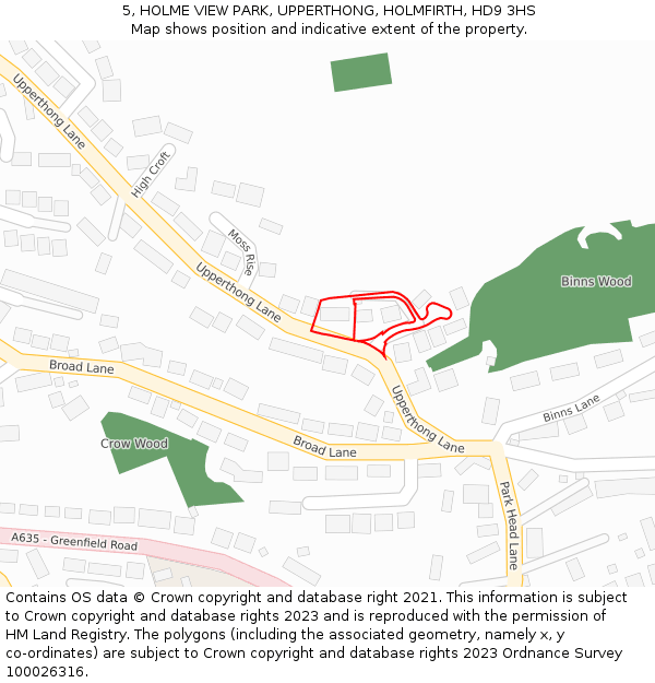 5, HOLME VIEW PARK, UPPERTHONG, HOLMFIRTH, HD9 3HS: Location map and indicative extent of plot