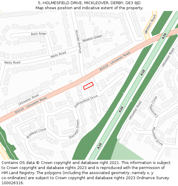 5, HOLMESFIELD DRIVE, MICKLEOVER, DERBY, DE3 9JD: Location map and indicative extent of plot
