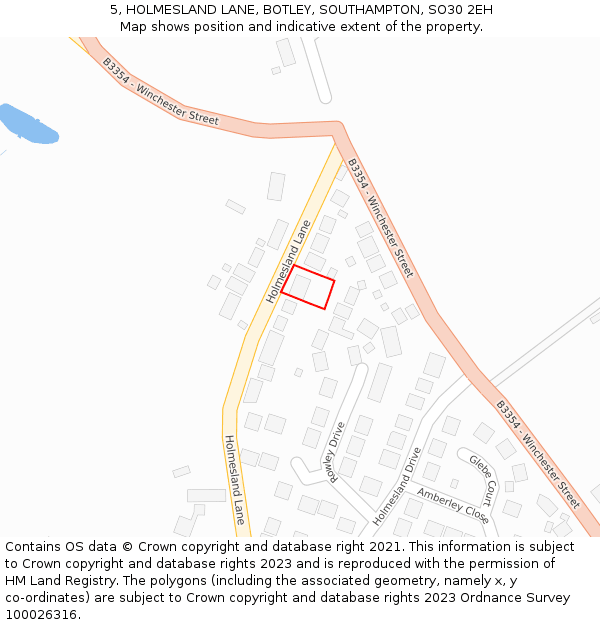 5, HOLMESLAND LANE, BOTLEY, SOUTHAMPTON, SO30 2EH: Location map and indicative extent of plot