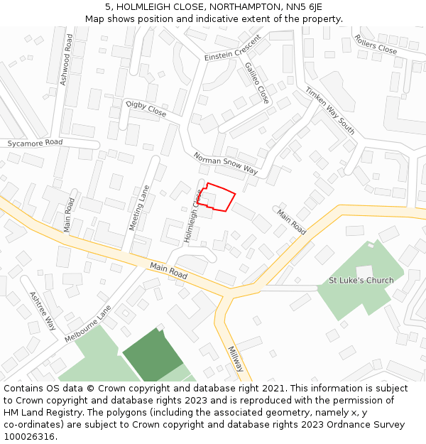 5, HOLMLEIGH CLOSE, NORTHAMPTON, NN5 6JE: Location map and indicative extent of plot