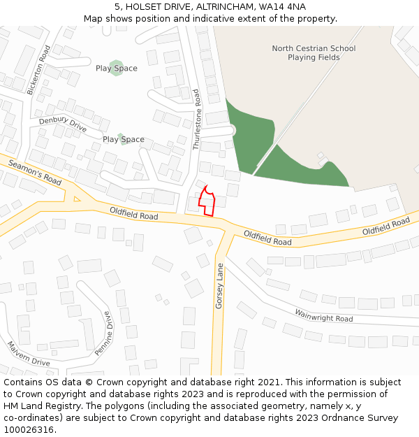 5, HOLSET DRIVE, ALTRINCHAM, WA14 4NA: Location map and indicative extent of plot