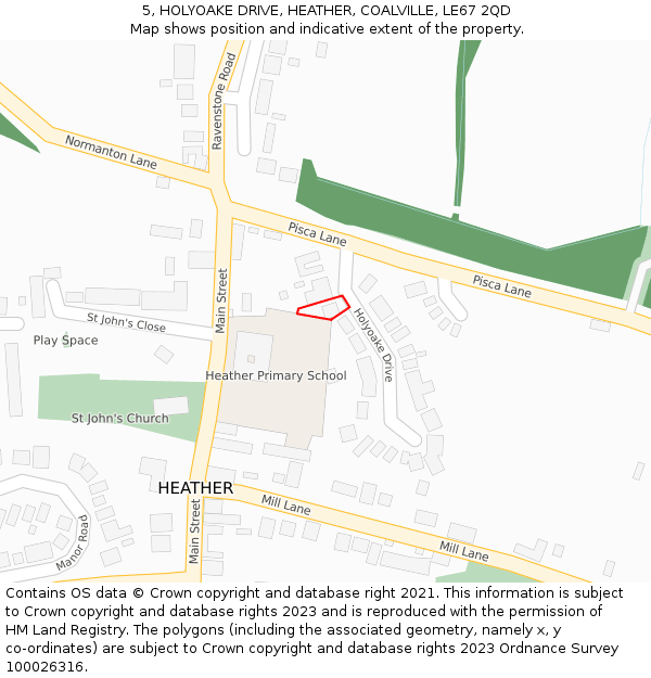 5, HOLYOAKE DRIVE, HEATHER, COALVILLE, LE67 2QD: Location map and indicative extent of plot